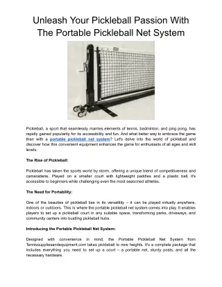 Unleash Your Pickleball Passion With The Portable Pickleball Net System