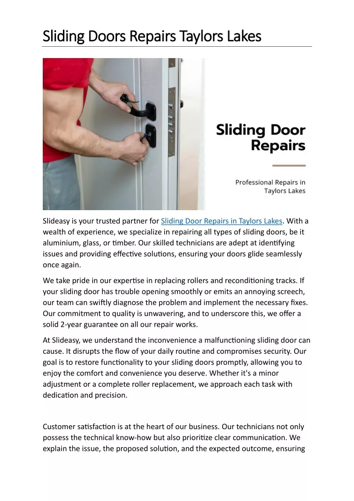 sl sliding doors repairs taylors lakes iding