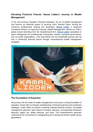 Leading the Way in Wealth Management: Kamal Lidder's Impact