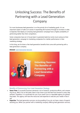 The Benefits of Partnering with a Lead Generation Company