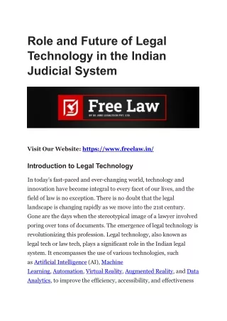 Role and Future of Legal Technology in the Indian Judicial System