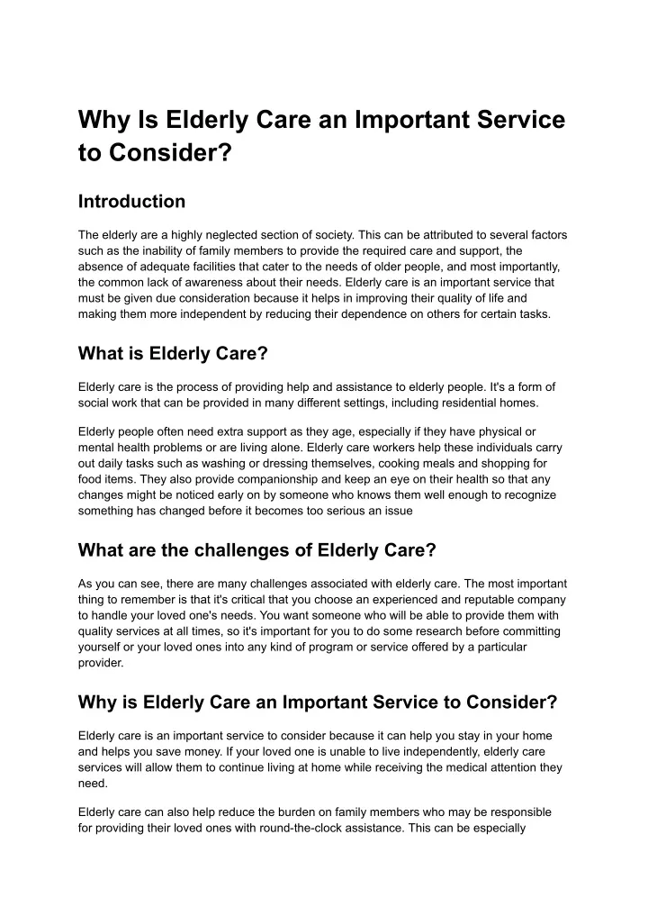 why is elderly care an important service