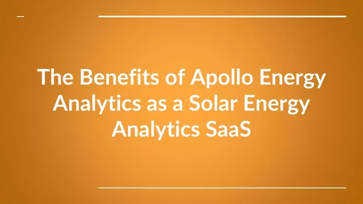 the benefits of apollo energy analytics as a solar energy analytics saas