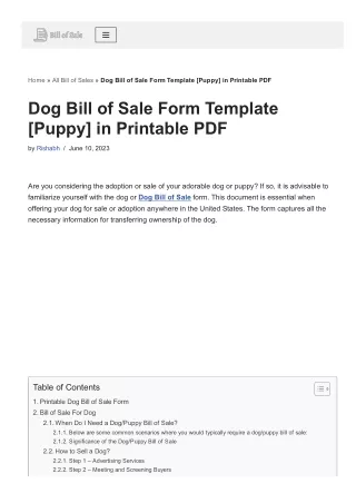 Dog Bill of Sale Form Template [Puppy] in Printable PDF