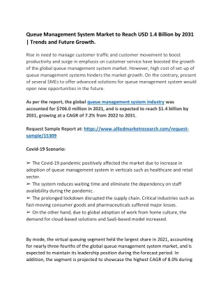 Queue Management System Market to Reach USD 1.4 Billion by 2031 | Trends