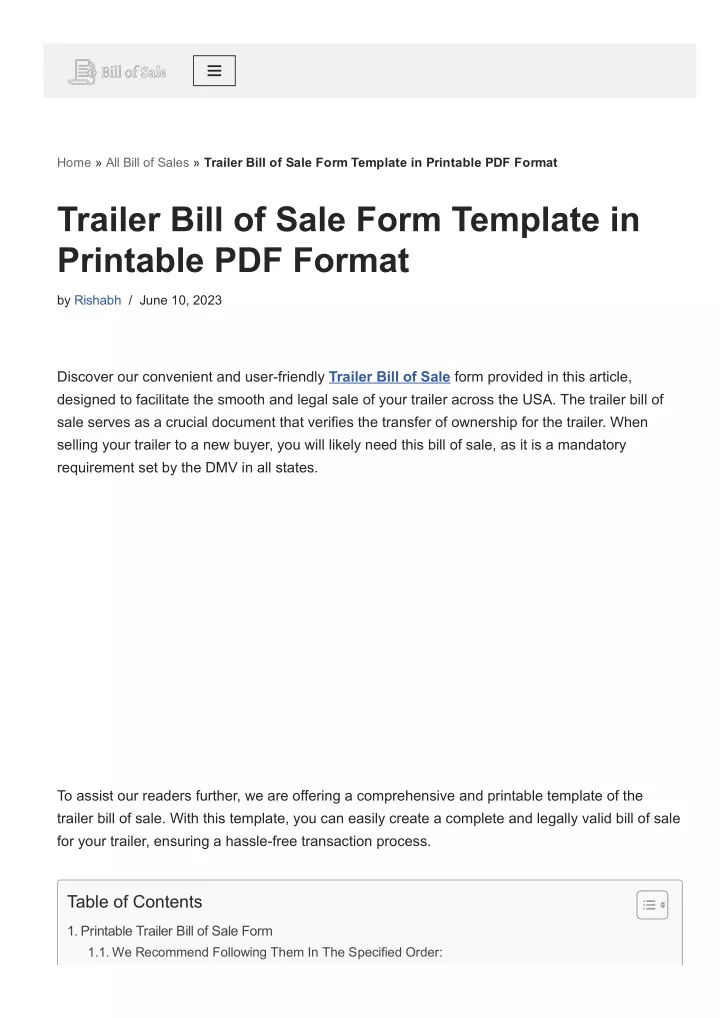home all bill of sales trailer bill of sale form
