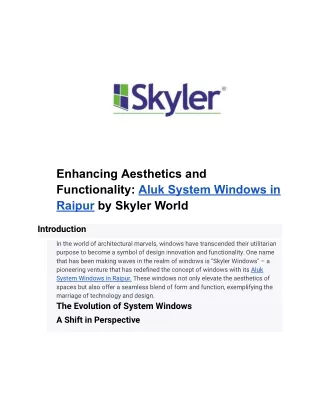 Enhancing Aesthetics and Functionality_ Aluk System Windows in Raipur by Skyler World