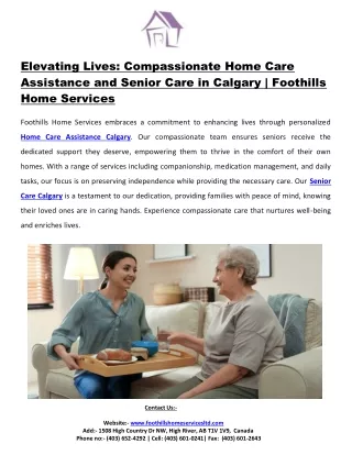 Elevating Lives: Compassionate Home Care Assistance and Senior Care in Calgary