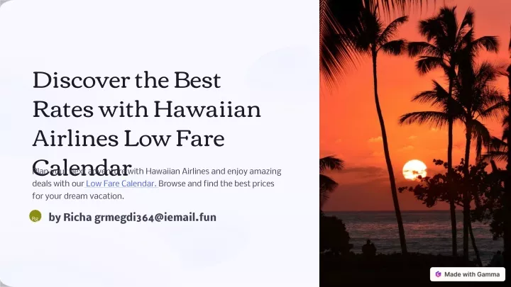 PPT Hawaiian Airlines Low Fare Calendar PowerPoint Presentation free
