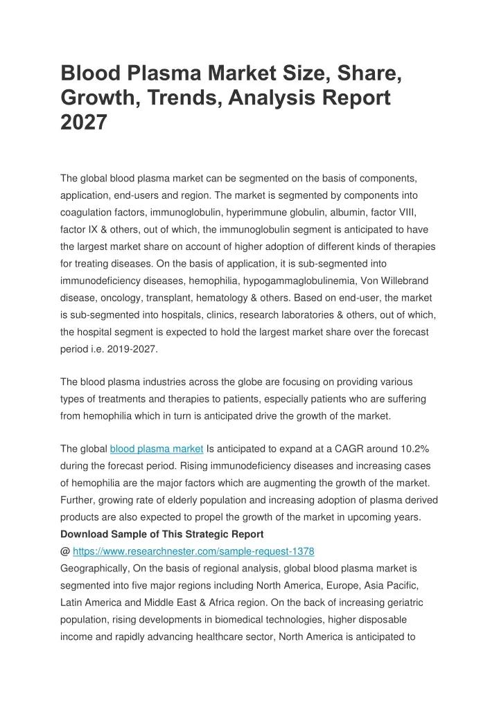 blood plasma market size share growth trends