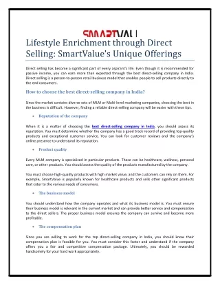 Lifestyle Enrichment through Direct Selling: SmartValue's Unique Offerings