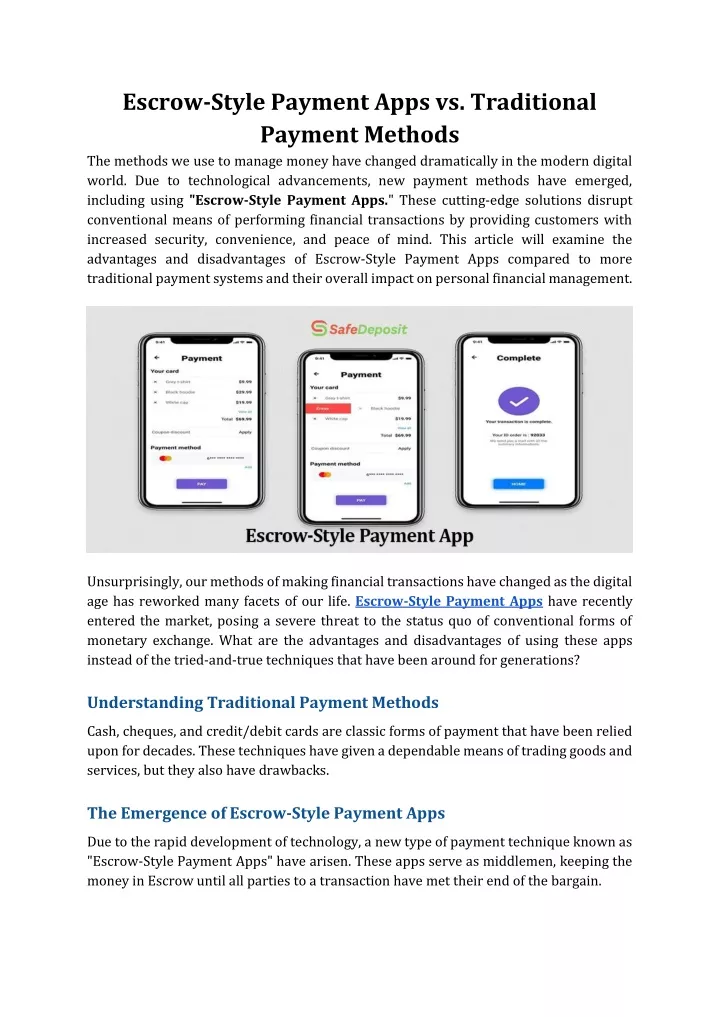 escrow style payment apps vs traditional payment