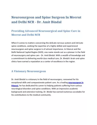 Neurosurgeon and Spine Surgeon In Meerut - Dr. Amit Bindal