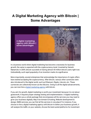 A Digital Marketing Agency with Bitcoin _ Some Advantages
