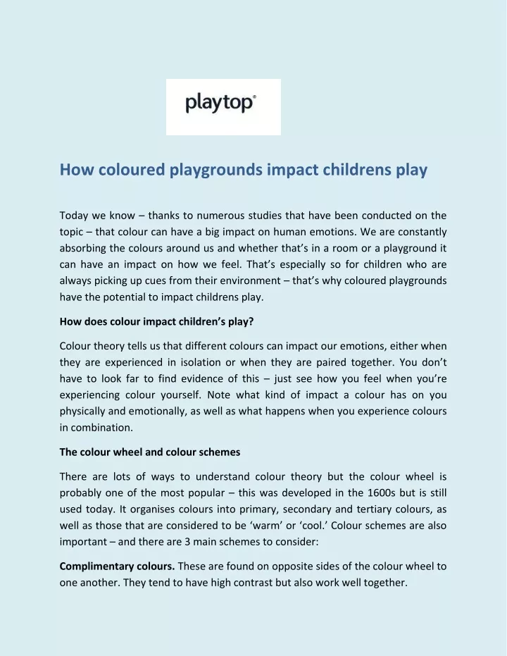 how coloured playgrounds impact childrens play