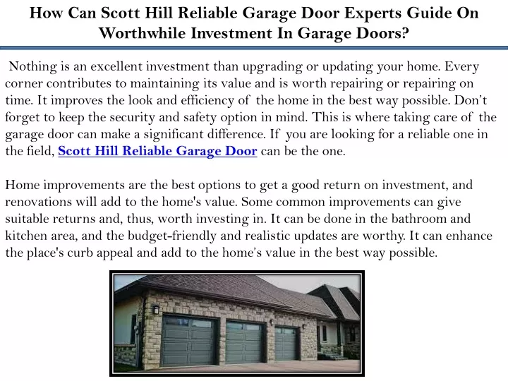 how can scott hill reliable garage door experts