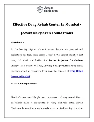 Drug Rehab Center in Mumbai |Call-7428290580 |Jeevan Navjeevan Foundations