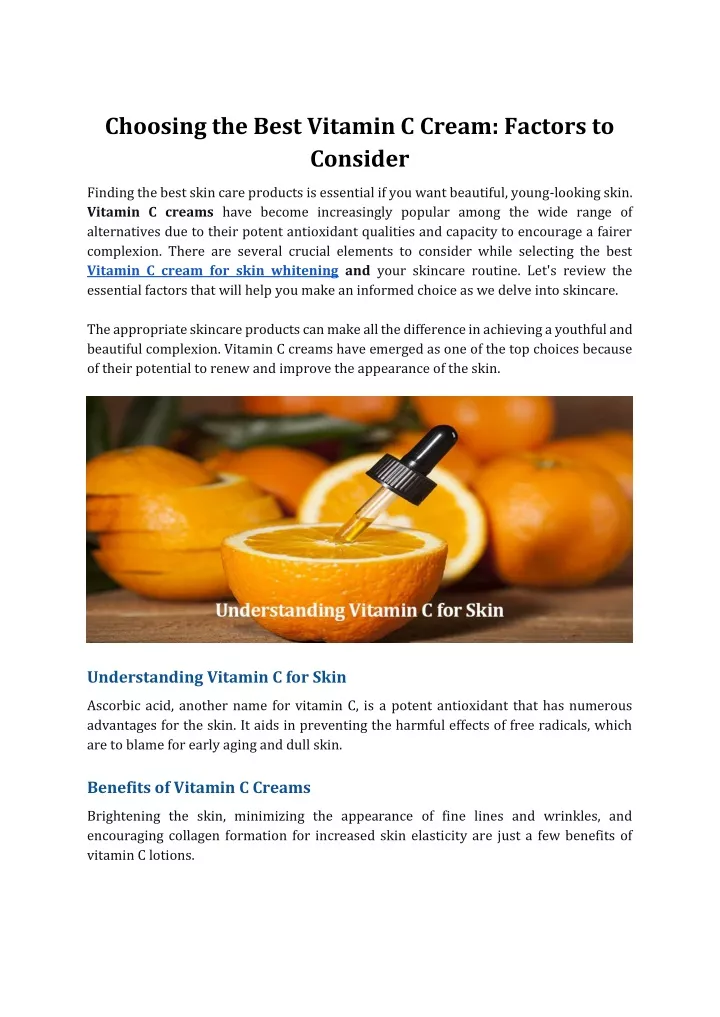 choosing the best vitamin c cream factors