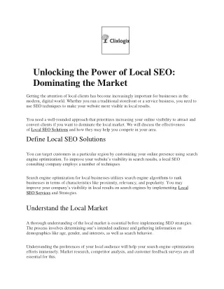Unlocking the Power of Local SEO Dominating the Market