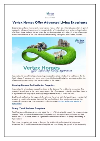 Vertex Homes Offer Advanced Living Experience