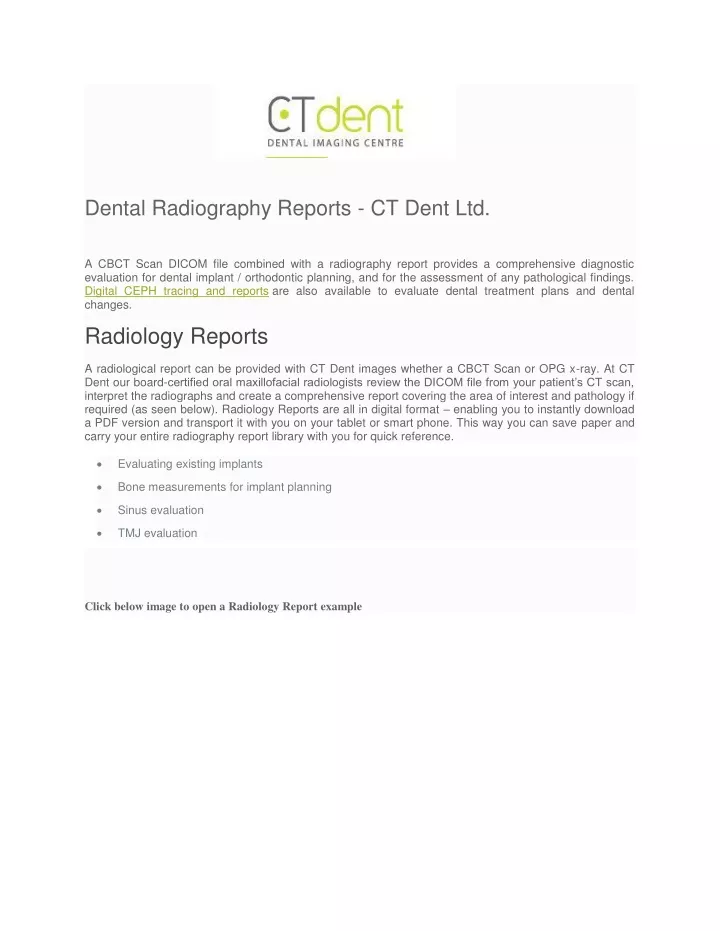 dental radiography reports ct dent ltd