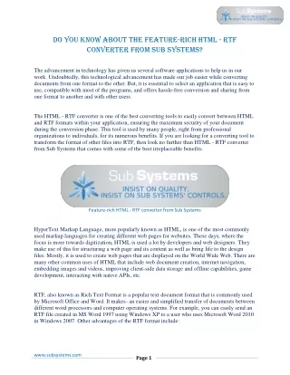 Do you know about the feature-rich HTML - RTF Converter from Sub Systems