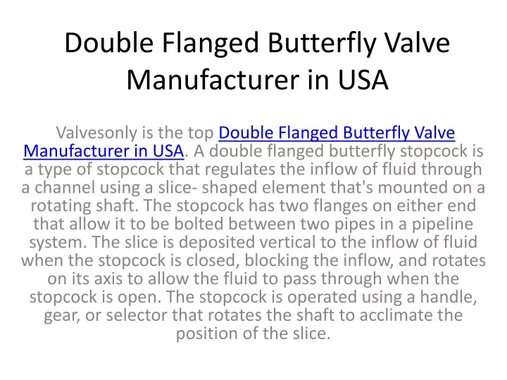 double flanged butterfly valve manufacturer in usa