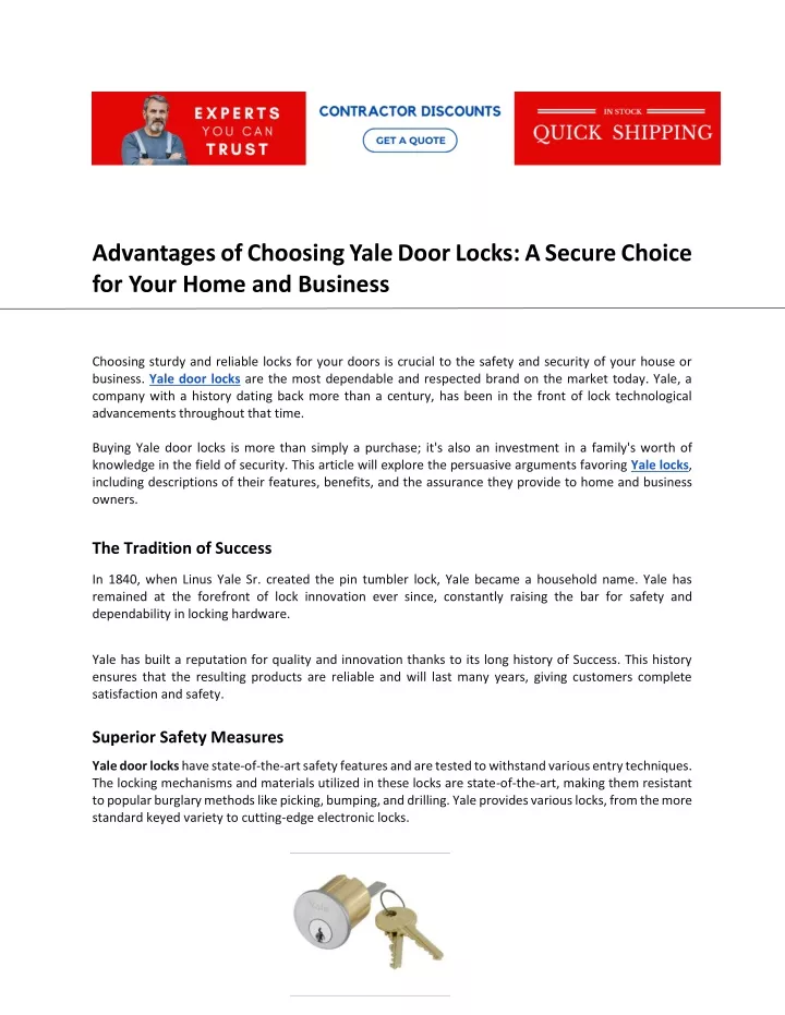 advantages of choosing yale door locks a secure