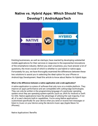 Native vs. Hybrid Apps: Which Should You Develop? | AndroApps Technology