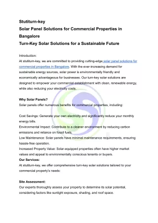 Stutiturn-key Solar Panel Solutions for Commercial Properties in Bangalore Turn-Key Solar Solutions for a Sustainable Fu