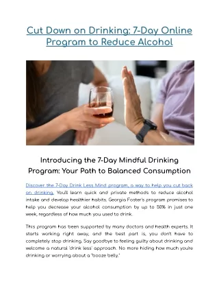 Cut Down on Drinking - 7-Day Online Program to Reduce Alcohol