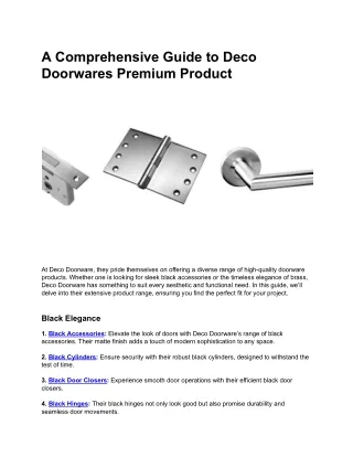A Comprehensive Guide to Deco Doorwares Premium Products
