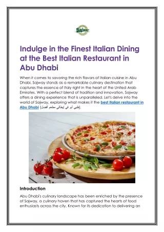 Indulge in the Finest Italian Dining at the Best Italian Restaurant in Abu Dhabi