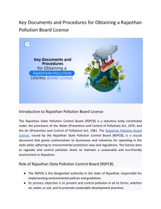 Key Documents and Procedures for Obtaining a Rajasthan Pollution Board License
