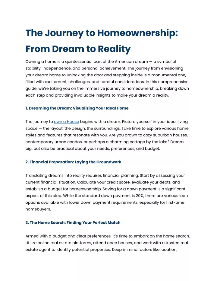 the journey to homeownership from dream to reality