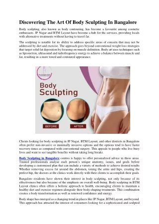 Discovering The Art Of Body Sculpting In Bangalore