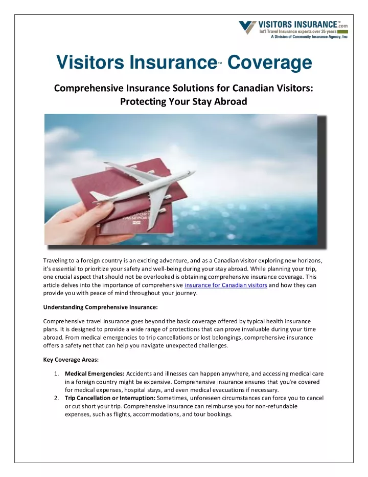 visitors insurance coverage