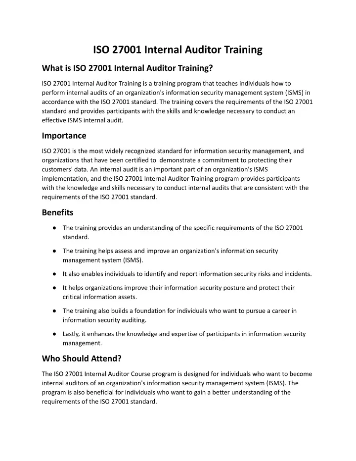 iso 27001 internal auditor training