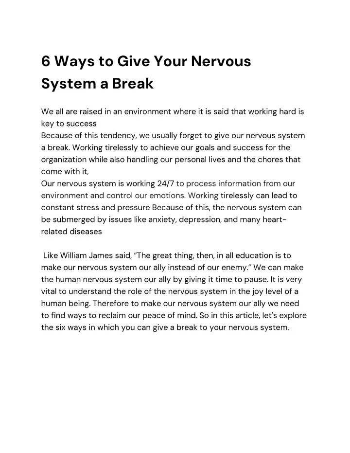 6 ways to give your nervous system a break