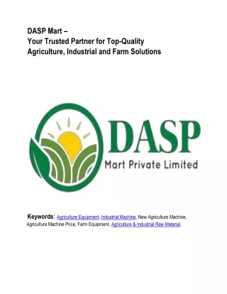 DASP Mart - Your One Stop Solution For Agriculture & Industrial Needs