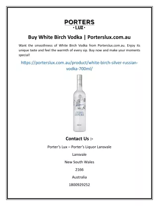 Buy White Birch Vodka | Porterslux.com.au