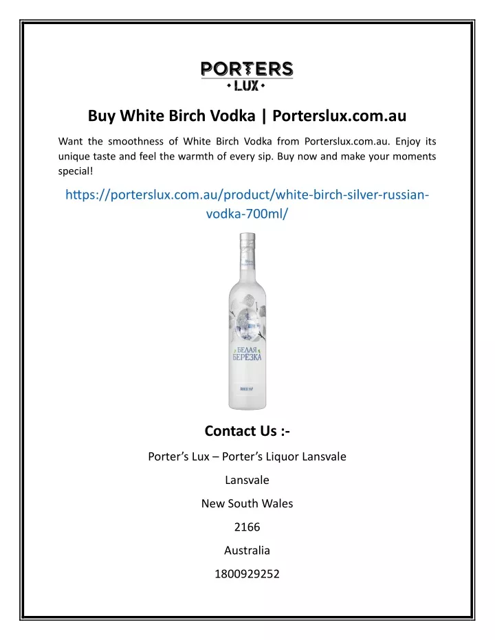buy white birch vodka porterslux com au