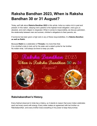Raksha Bandhan 2023, When is Raksha Bandhan 30 or 31 August?