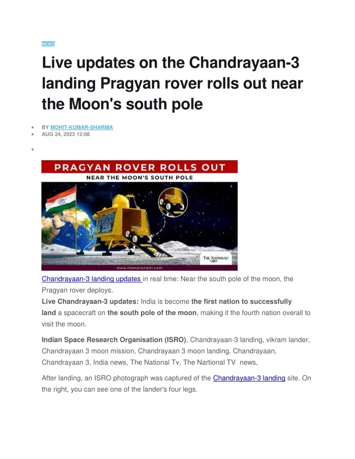 news live updates on the chandrayaan 3 landing