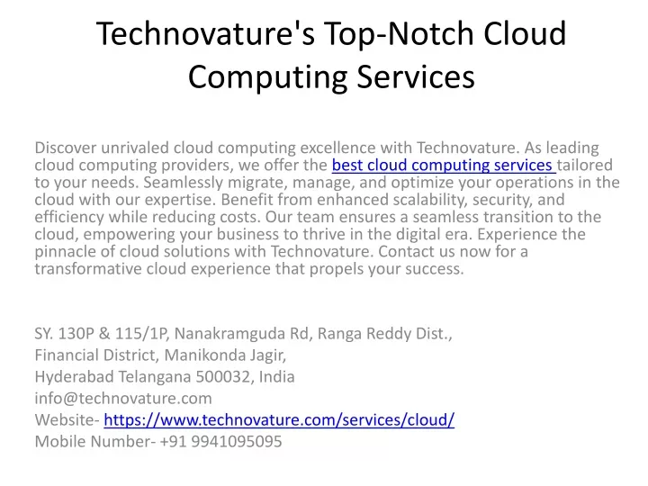 technovature s top notch cloud computing services