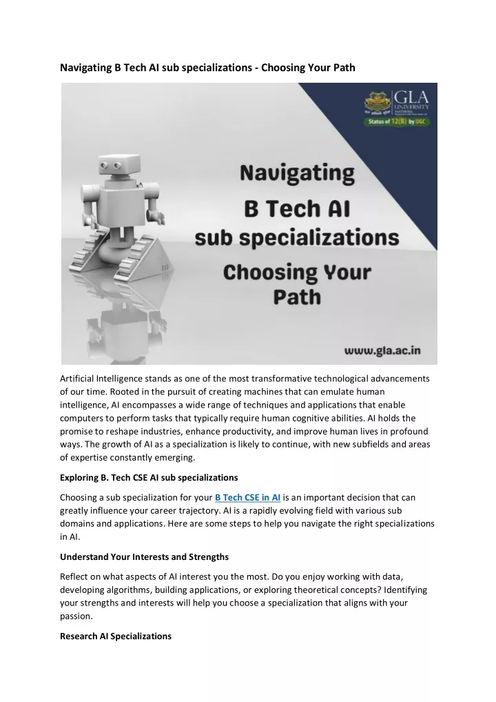 PPT - Navigating B Tech AI Sub Specializations - Choosing Your Path ...