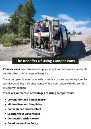The Benefits Of Using Camper Vans