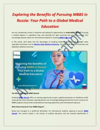 Exploring the Benefits of Pursuing MBBS in Russia: Your Path to a Global Medical