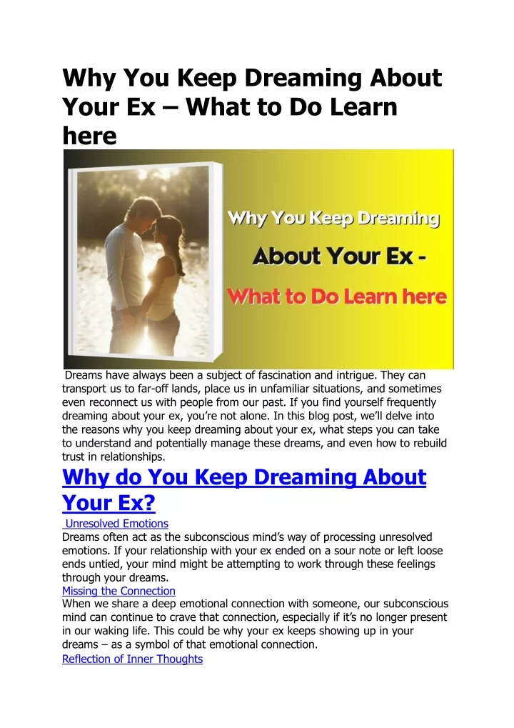 why you keep dreaming about your ex what to do learn here
