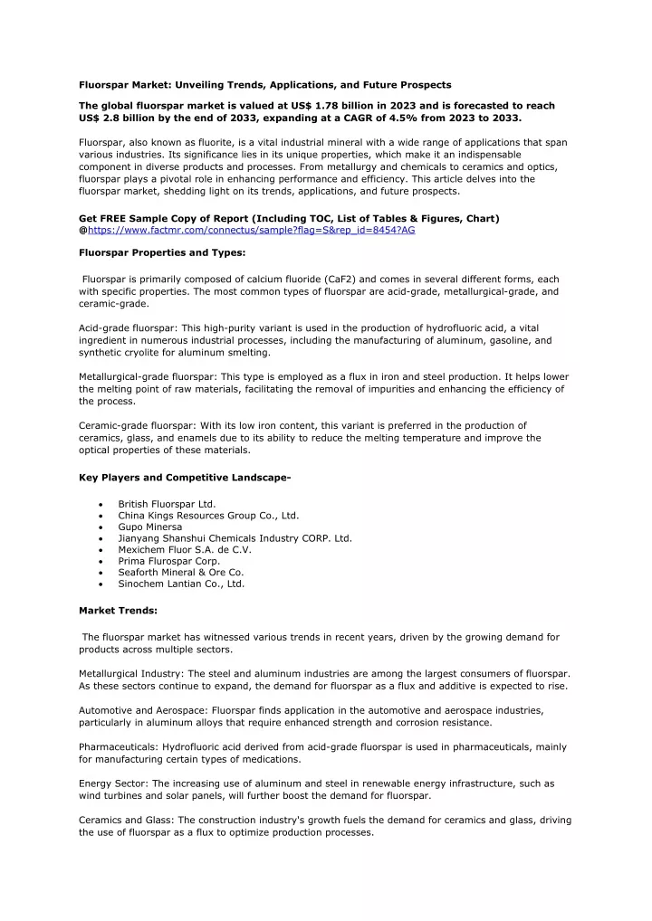 fluorspar market unveiling trends applications